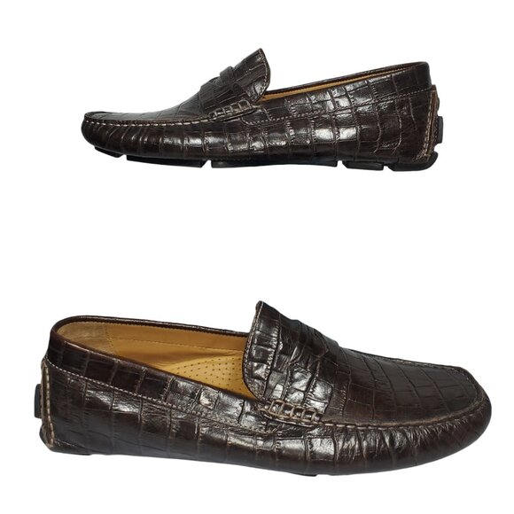 Cole Haan Howland Penny Loafers Driving Shoes Men's 9 Brown Moc-Croc Leather - Picture 2 of 8